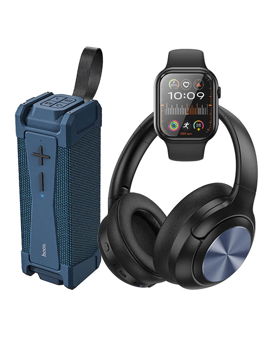 Hoco Smart Watch With Calling Feature (Y23) + Portable Bluetooth Speaker (HC6) + Bluetooth Headset (W54) (Bundle Deal)