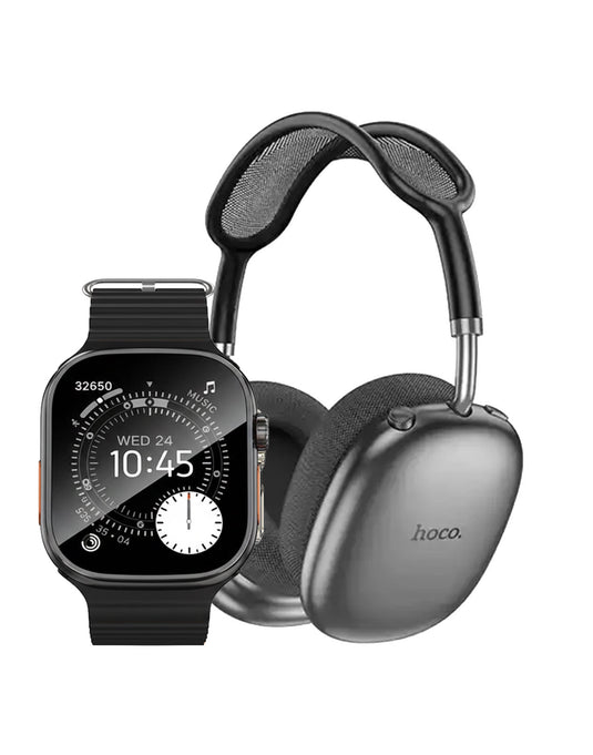 Hoco Smart Watch With Calling Feature (Y23 Ultra) + Bluetooth Headset (W55 Plus) (Bundle Deal)
