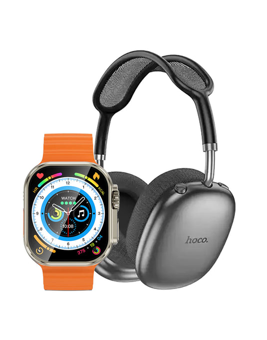 Hoco Smart Watch With Calling Feature (Y23 Ultra) + Bluetooth Headset (W55 Plus) (Bundle Deal)