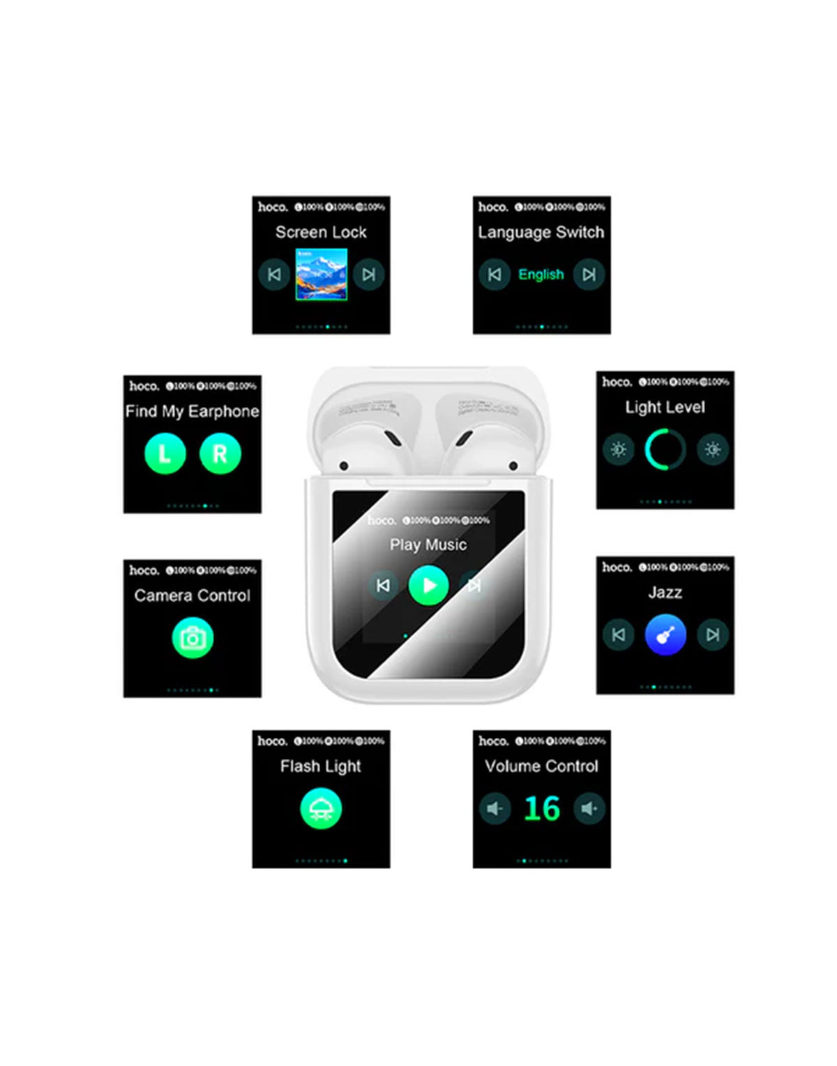 Hoco TWS Bluetooth Earbud LCD Touch Screen (EW80) 