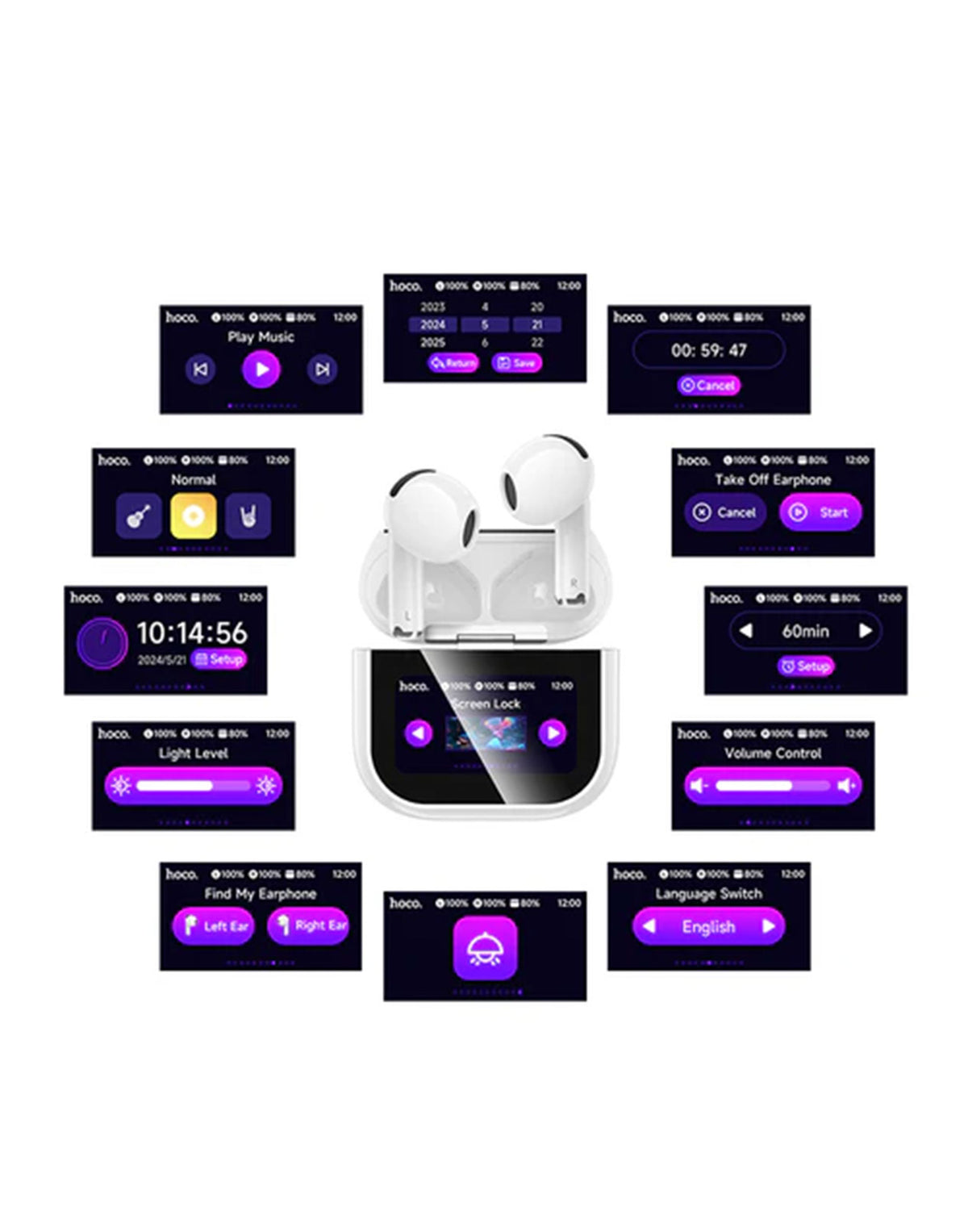 Hoco TWS Bluetooth Earbud LCD Touch Screen (EW82)