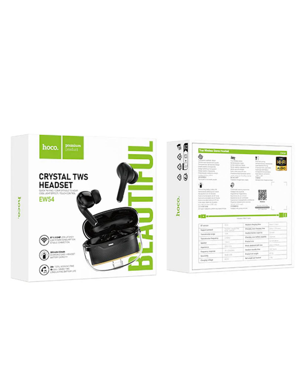 Hoco TWS Bluetooth Earbuds With Clear Body (EW54) - Black