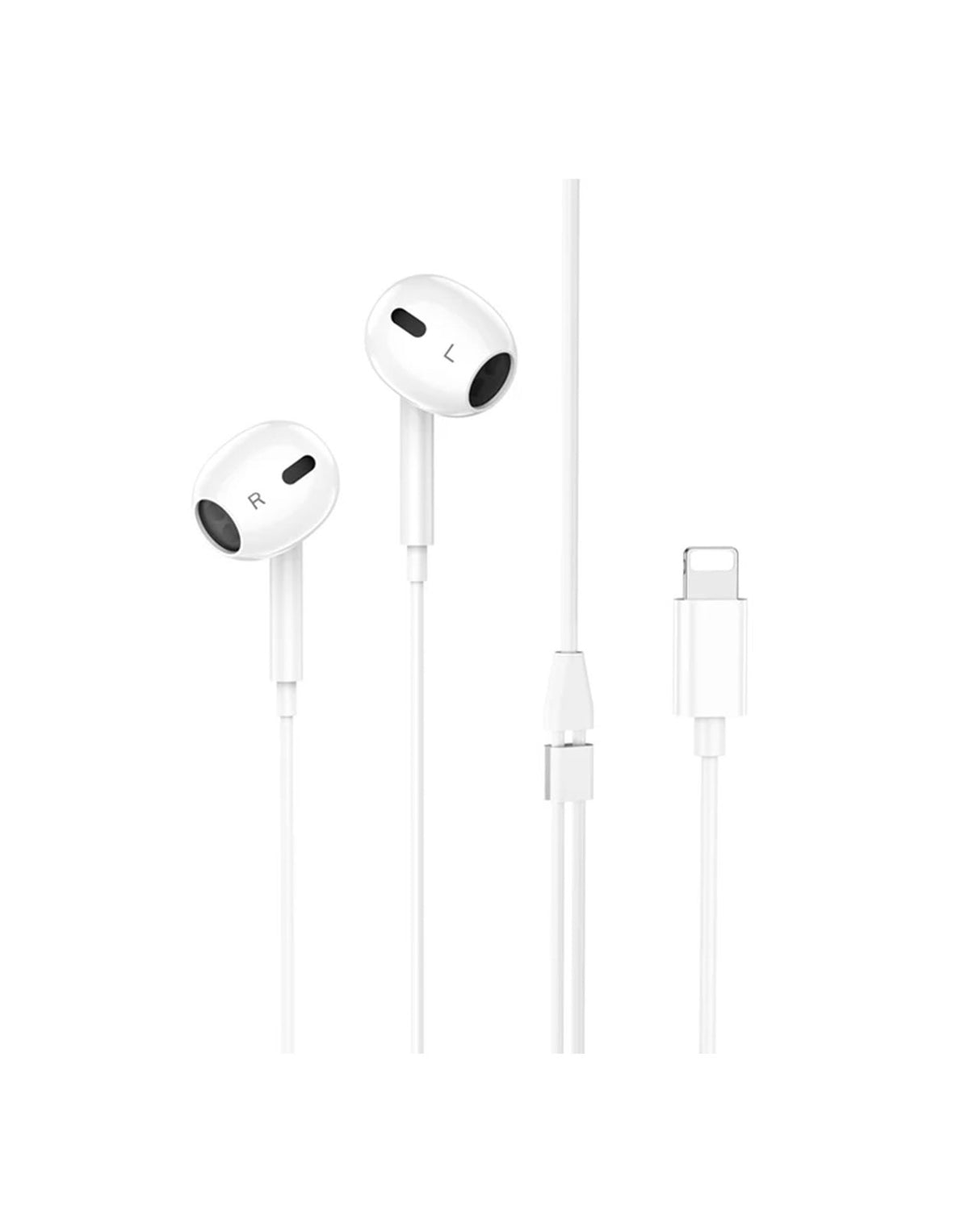 Hoco Wired Lightning Earphone w/ Plug-And-Play (No Need Bluetooth) (M111 MAX) - White