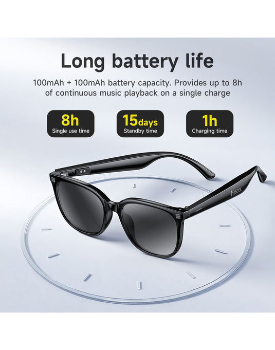 Hoco Wireless Air Conduction Audio Sunglasses with Music Playback, 6 Hours Playtime (DI87 Max) - Black