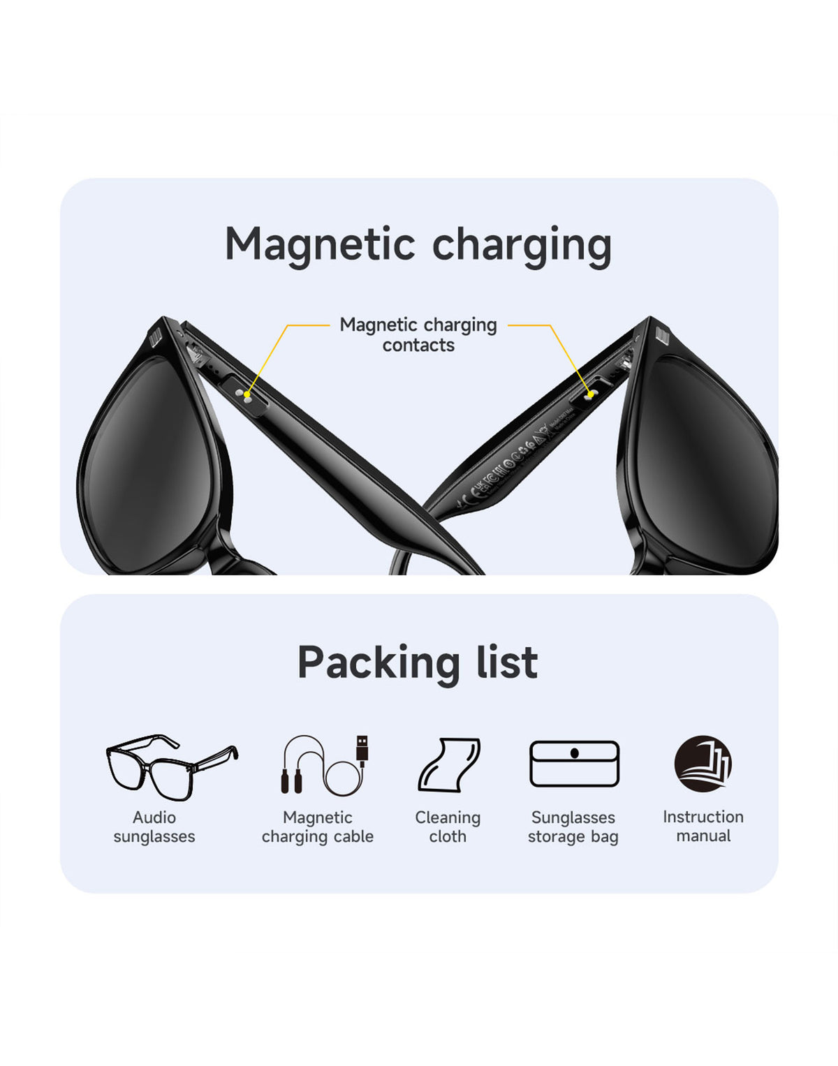 Hoco Wireless Air Conduction Audio Sunglasses with Music Playback, 6 Hours Playtime (DI87 Max) - Black