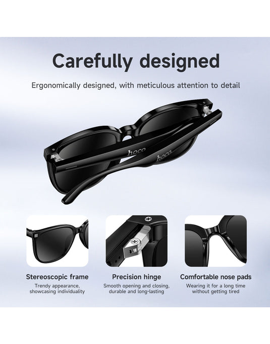 Hoco Wireless Air Conduction Audio Sunglasses with Music Playback, 6 Hours Playtime (DI87 Max) - Black