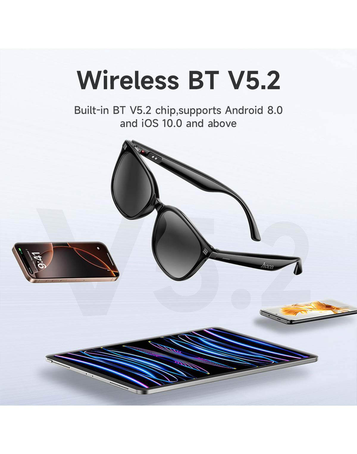 Hoco Wireless Air Conduction Audio Sunglasses with Music Playback, 6 Hours Playtime (DI87 Max) - Black