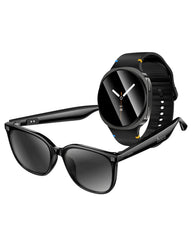 Hoco Wireless Air Conduction Audio Sunglasses with Music Playback, 6 Hours Playtime (DI87 Max) - Black + Smart Watch (Y43) (Bundle Deal)
