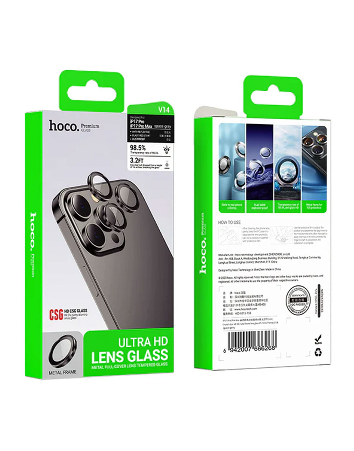 Hoco iPhone 17 Pro Max Ultra HD Camera CSG Anti Glare Lens Protector with Metallic Ring (V14)