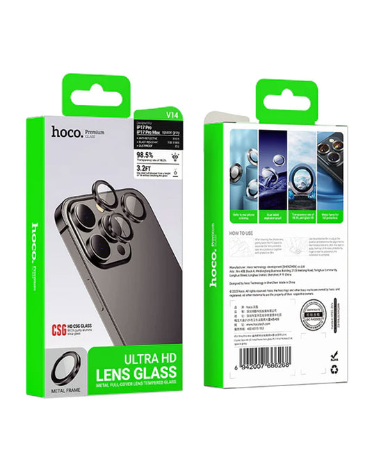 Hoco iPhone 17 Pro Max Ultra HD Camera CSG Anti Glare Lens Protector with Metallic Ring (V14)