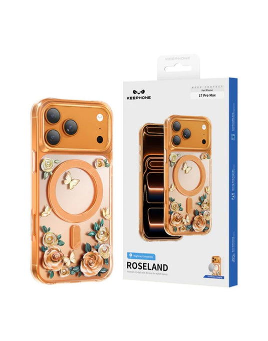 Keephone Roseland Premium 3D Crystal Rose Case For Apple iPhone 17 Pro Max MagSafe Compatible - Orange