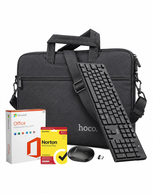 Laptop Bag 15.6-inch + Keyboard Mouse + MS Office 2019 + Norton Antivirus (Combo Deal)