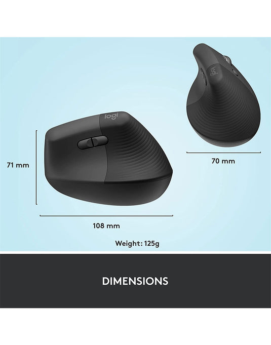 Logitech Lift Vertical Ergonomic Wireless Mouse - Graphite