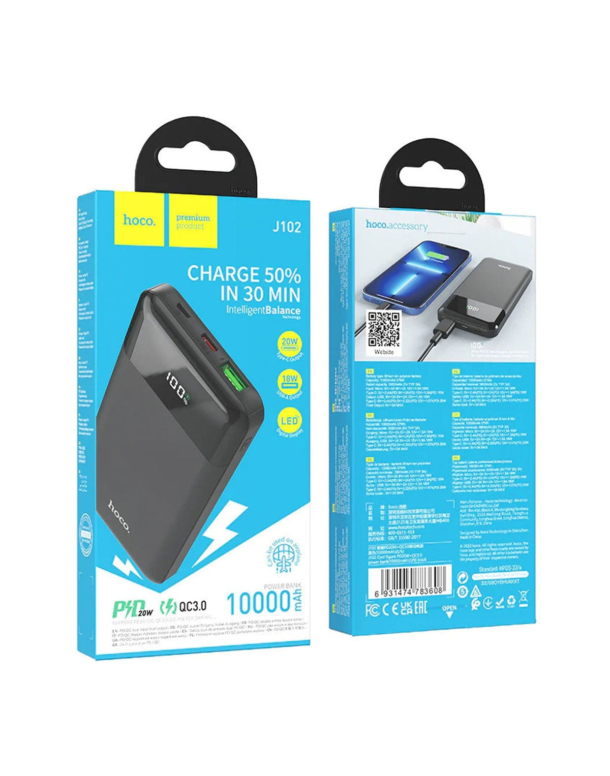 Hoco 20W PD+QC Power Bank With LED Display 10000mAh (J102) - TechCrazy