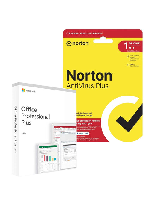 Norton AntiVirus Plus - 1 Device / 1 / Year + Microsoft Office Professional Plus 2019 Software (Bundle Deal)