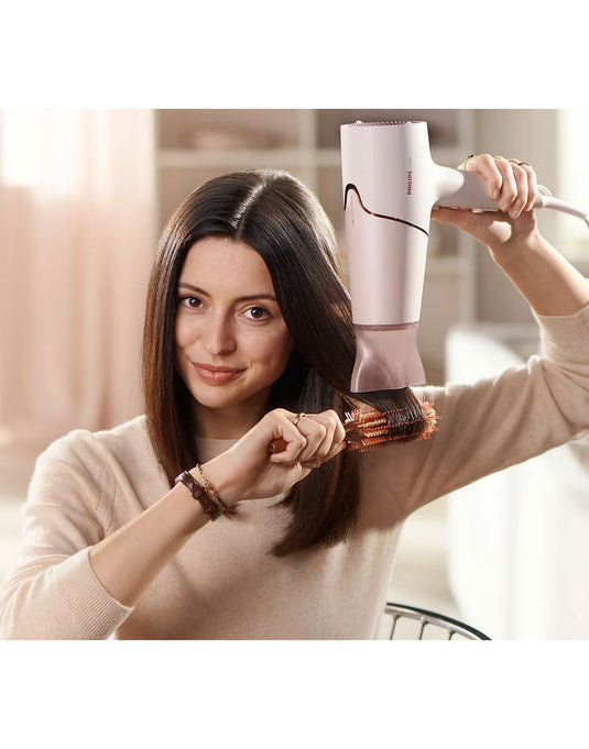 Phillips 5000 Series Hair Dryer, ThermoShield Hair Protection Sensor, Travel Foldable Handle - Baby Pink