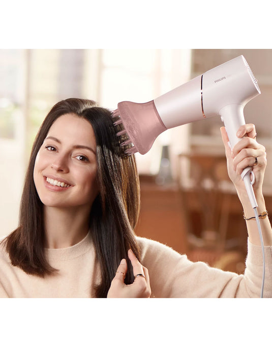 Phillips 5000 Series Hair Dryer, ThermoShield Hair Protection Sensor, Travel Foldable Handle - Baby Pink