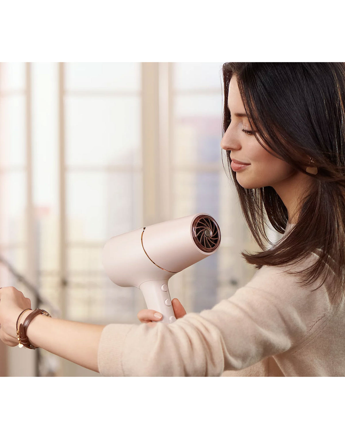Phillips 5000 Series Hair Dryer, ThermoShield Hair Protection Sensor, Travel Foldable Handle - Baby Pink