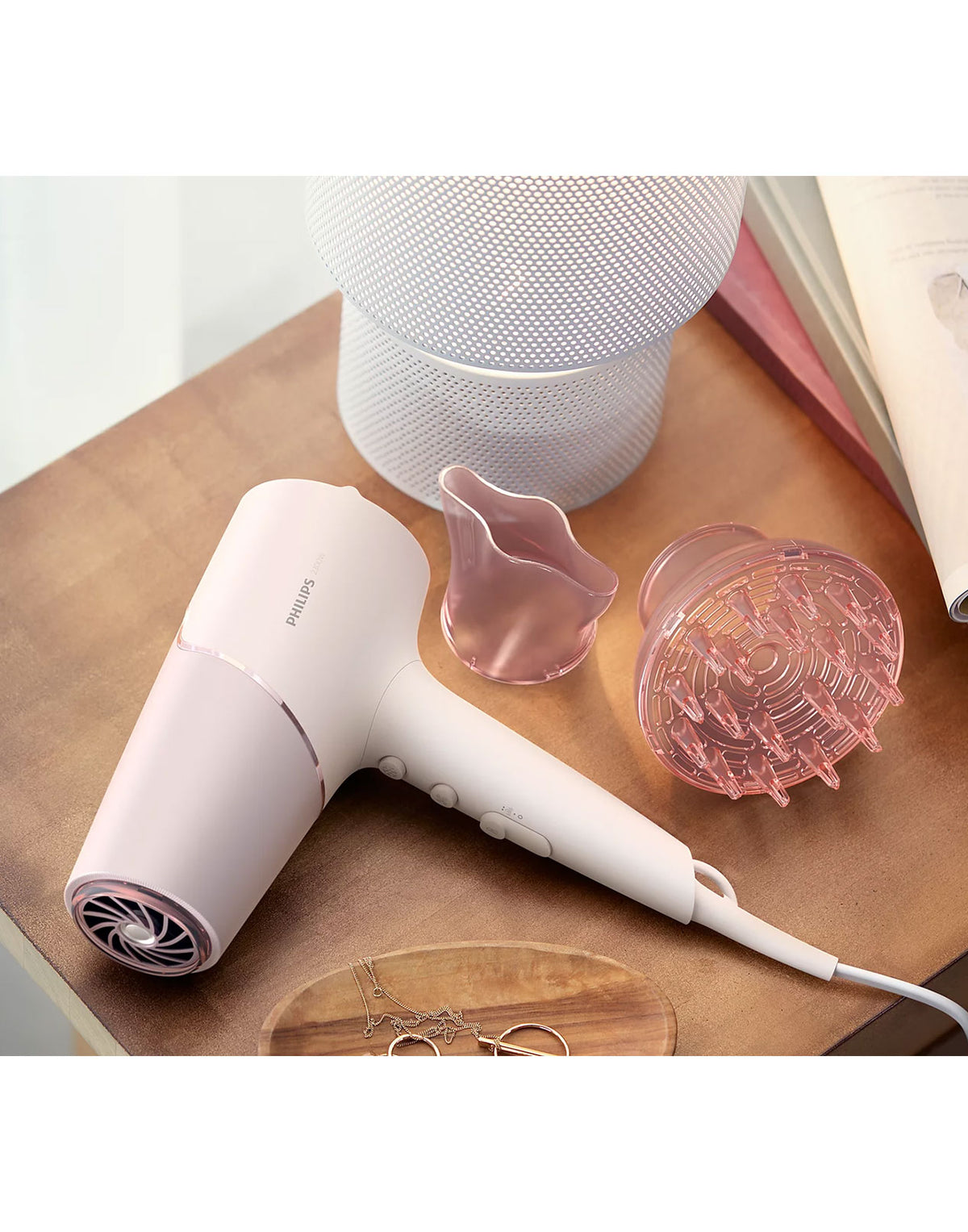 Phillips 5000 Series Hair Dryer, ThermoShield Hair Protection Sensor, Travel Foldable Handle - Baby Pink