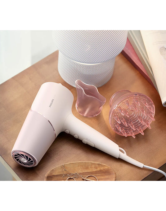 Phillips 5000 Series Hair Dryer, ThermoShield Hair Protection Sensor, Travel Foldable Handle - Baby Pink
