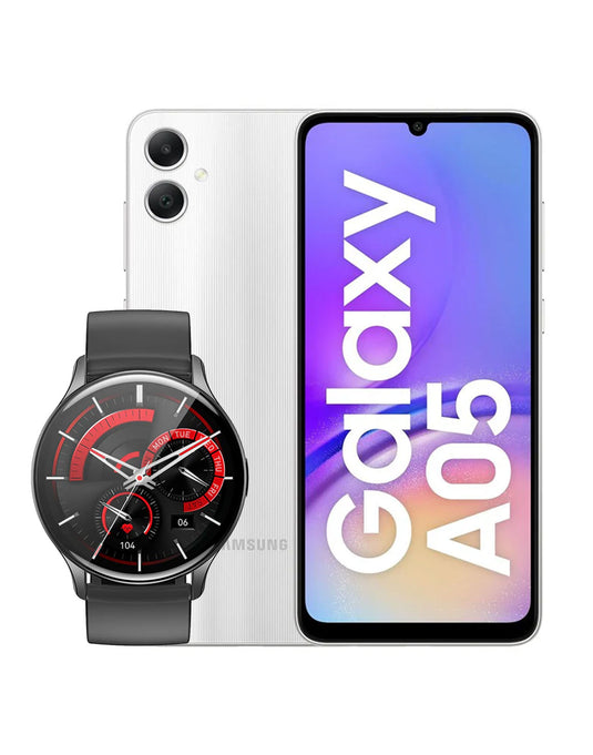 Samsung Galaxy A05 (2023) 4GB 128GB 4G Dual Sim (Brand New) Silver + Hoco Smart Watch (Y15) - (Bundle Deal)