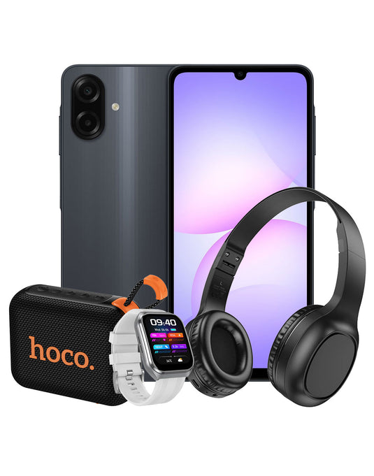 Samsung Galaxy A07 (2025) 4GB 64GB 4G Dual Sim - Black (Brand New) + Bluetooth Speaker (HC31) + Smart Watch Y44 + Bluetooth Headset W46 (Bundle Deal)