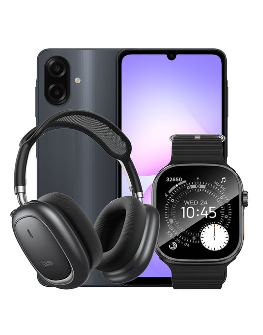 Samsung Galaxy A07 (2025) 4GB 64GB 4G Dual Sim - Black (Brand New) + Smart Watch (Y42 Ultra) + Bluetooth Headset (W68) (Bundle Deal)