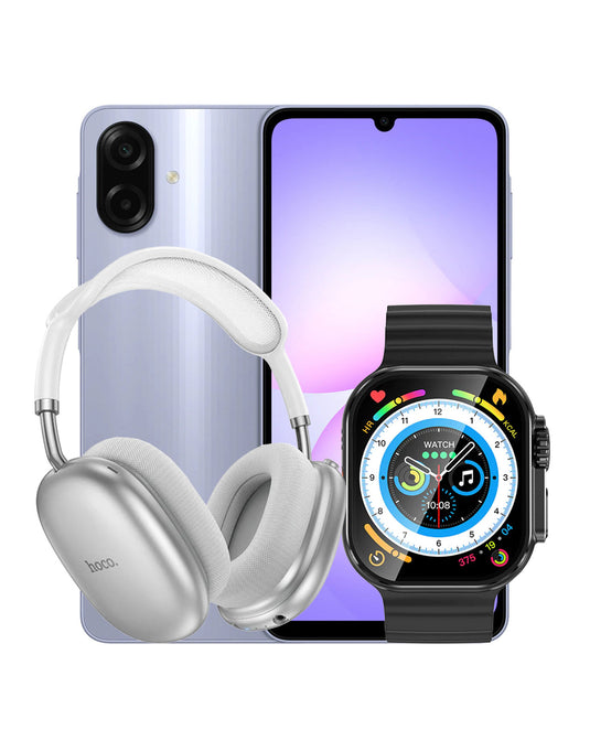Samsung Galaxy A07 (2025) 4GB 64GB 4G Dual Sim - Light Violet (Brand New) + Smart Watch (Y23 Ultra) + Bluetooth Headset (W55 Plus) (Bundle Deal)