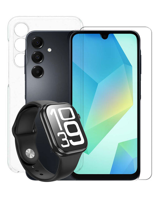 Samsung Galaxy A16 (2024) 4GB 128GB 4G Dual Sim Smartphone - Black (Brand New) + Smart Watch (Y30) + Tempered Glass + Air-Cushion Case (Bundle Deal)