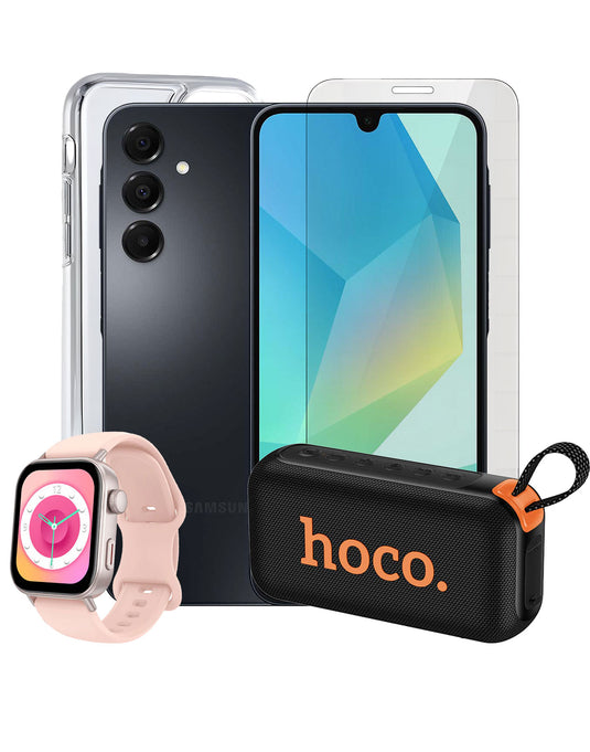 Samsung Galaxy A16 (2024) 4GB 128GB 4G Dual Sim Smartphone - Black (Brand New) + Bluetooth Speaker (HC32) + Smart Sports Watch (Y32) + Tempered Glass + Case (Bundle Deal)