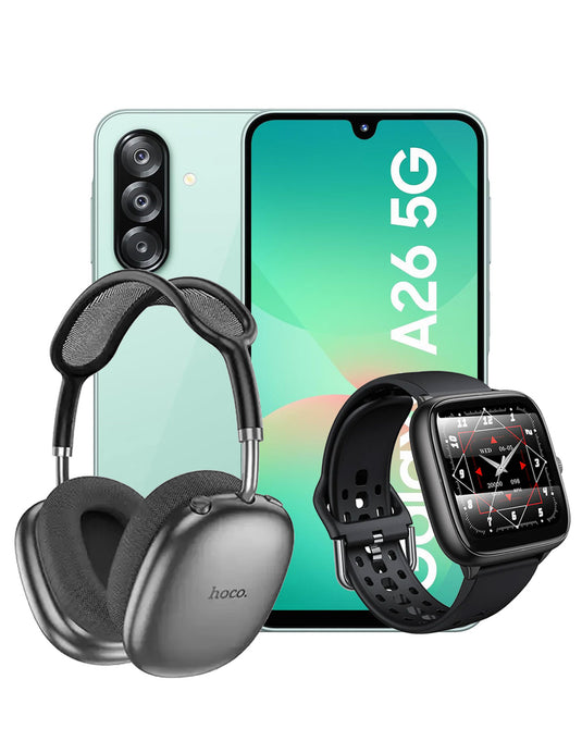 Samsung Galaxy A26 (2025) 6GB 128GB 5G Dual Sim Smart Phone - Mint (Brand New) + Smart Sports Watch (Y36) + Bluetooth Headset W55 Plus (Bundle Deal)