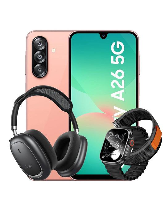 Samsung Galaxy A26 (2025) 6GB 128GB 5G Dual Sim Smart Phone (Brand New) + Smart Watch (Y42 Ultra) 2 Straps + Bluetooth Headset (W68) (Bundle Deal)