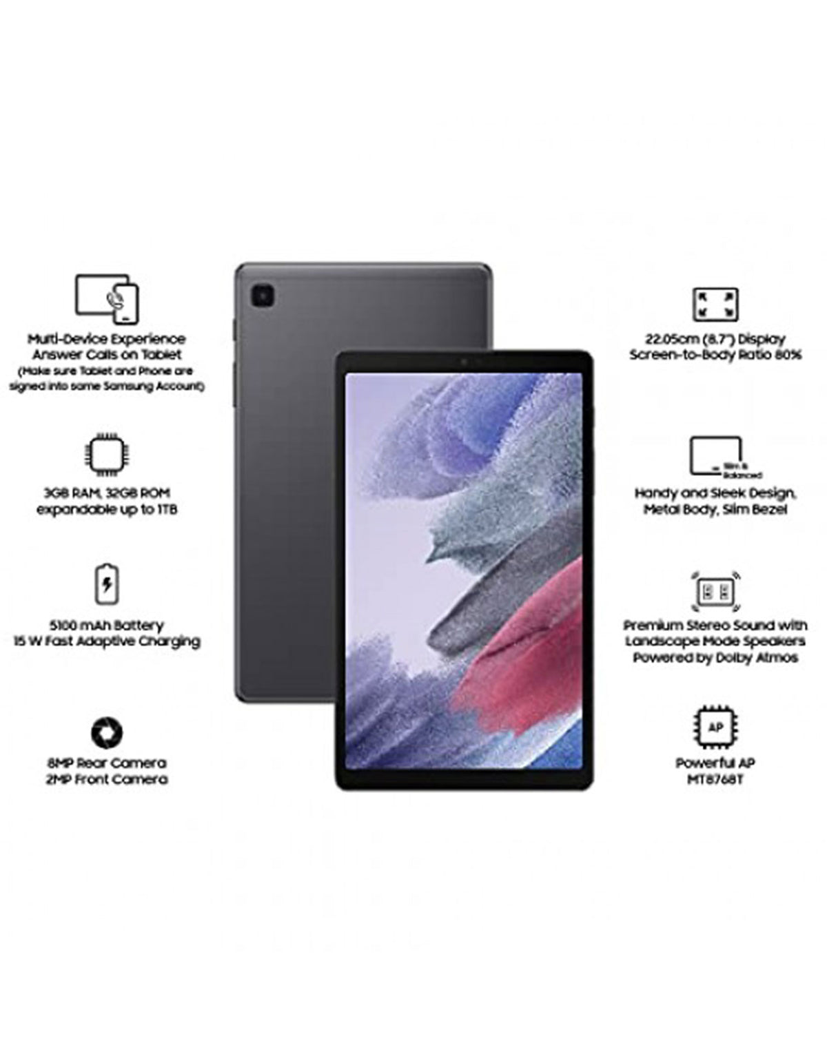 Samsung Galaxy Tab A7 Lite T225 - Grey (2021) 8.7-inch 3GB 32GB Wifi + Cellular 4G - Grey (As New Pre-Owned)