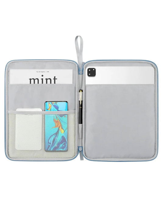 11-Inch Tablet and Laptop Sleeve, Multi-Pocket Organizer Case - Grey