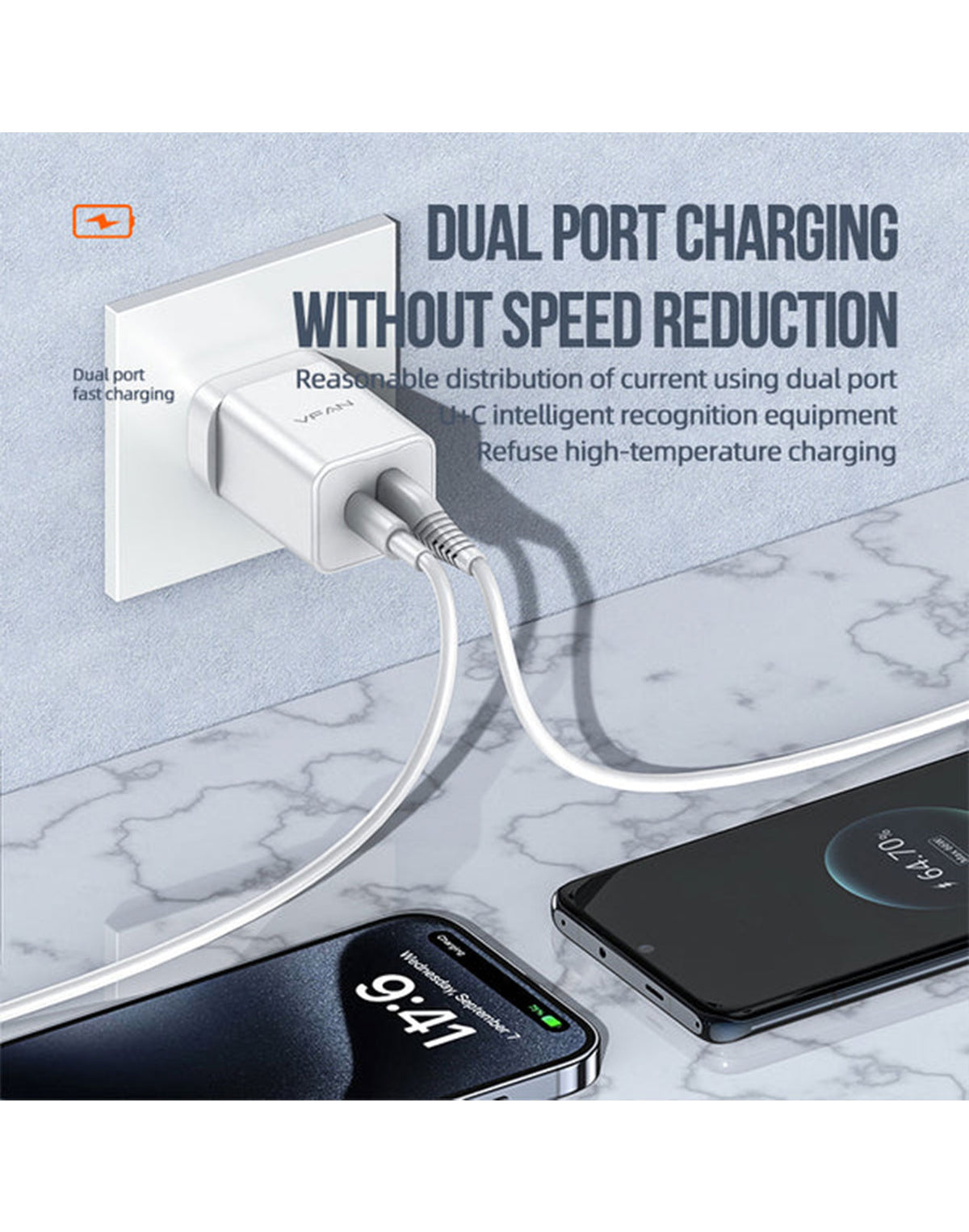 VFan Ultra Fast Charger USB-C & USB-A 35W (AU8) - White