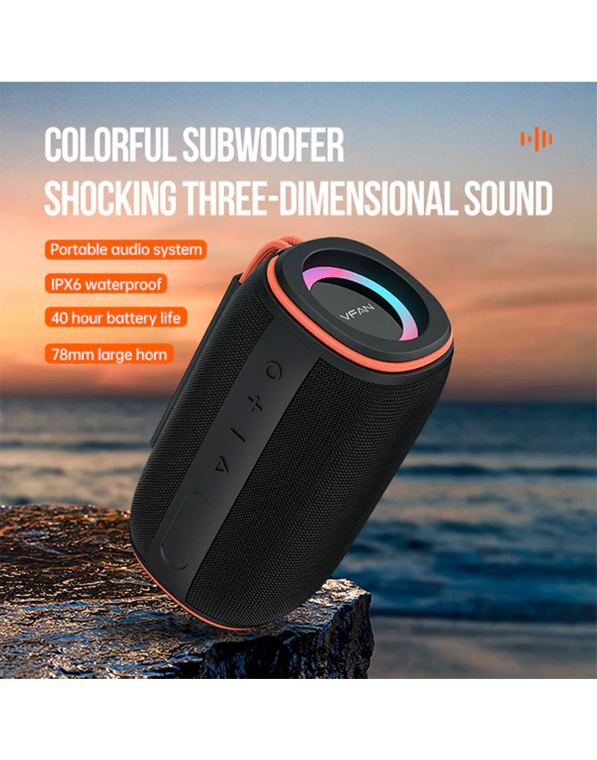 VFan Bluetooth Speaker 15W LED Ring Light Waterproof (BS07) (Brand New)