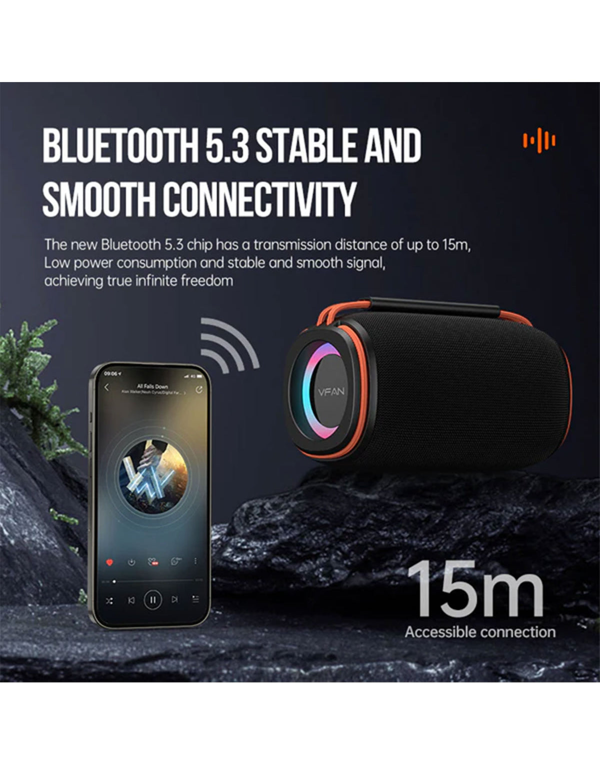 VFan Bluetooth Speaker 15W LED Ring Light Waterproof (BS07) (Brand New)