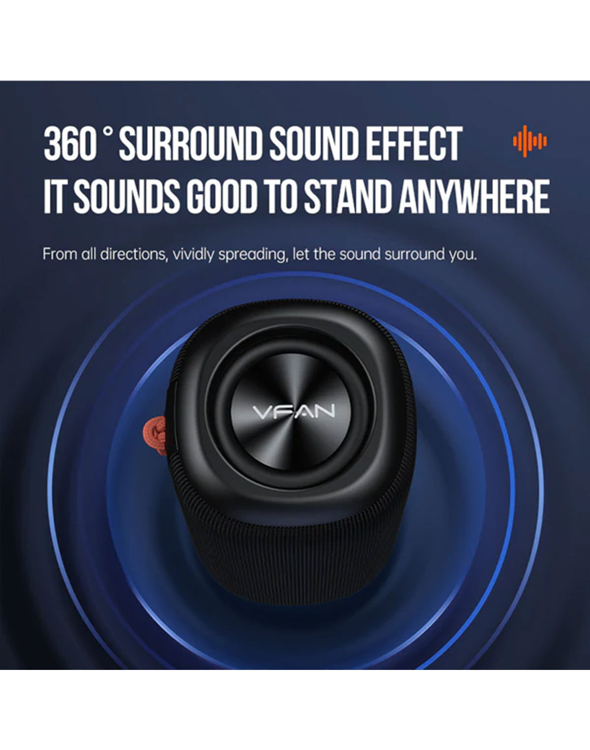 VFan (BS08) Bluetooth Speaker 30W Deep Bass With Strap Waterproof - Black (Brand New)