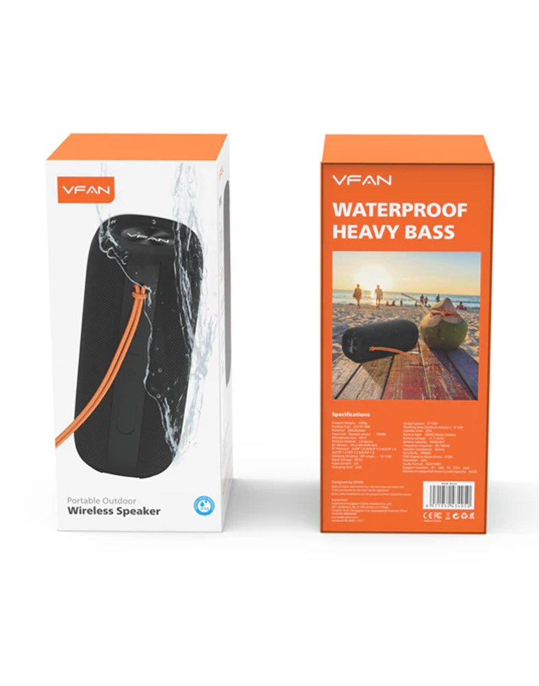 VFan (BS08) Bluetooth Speaker 30W Deep Bass With Strap Waterproof - Black (Brand New)