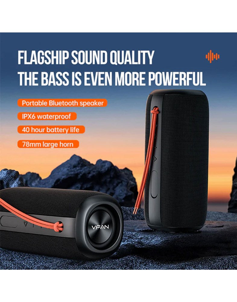 VFan (BS08) Bluetooth Speaker 30W Deep Bass With Strap Waterproof - Black (Brand New)