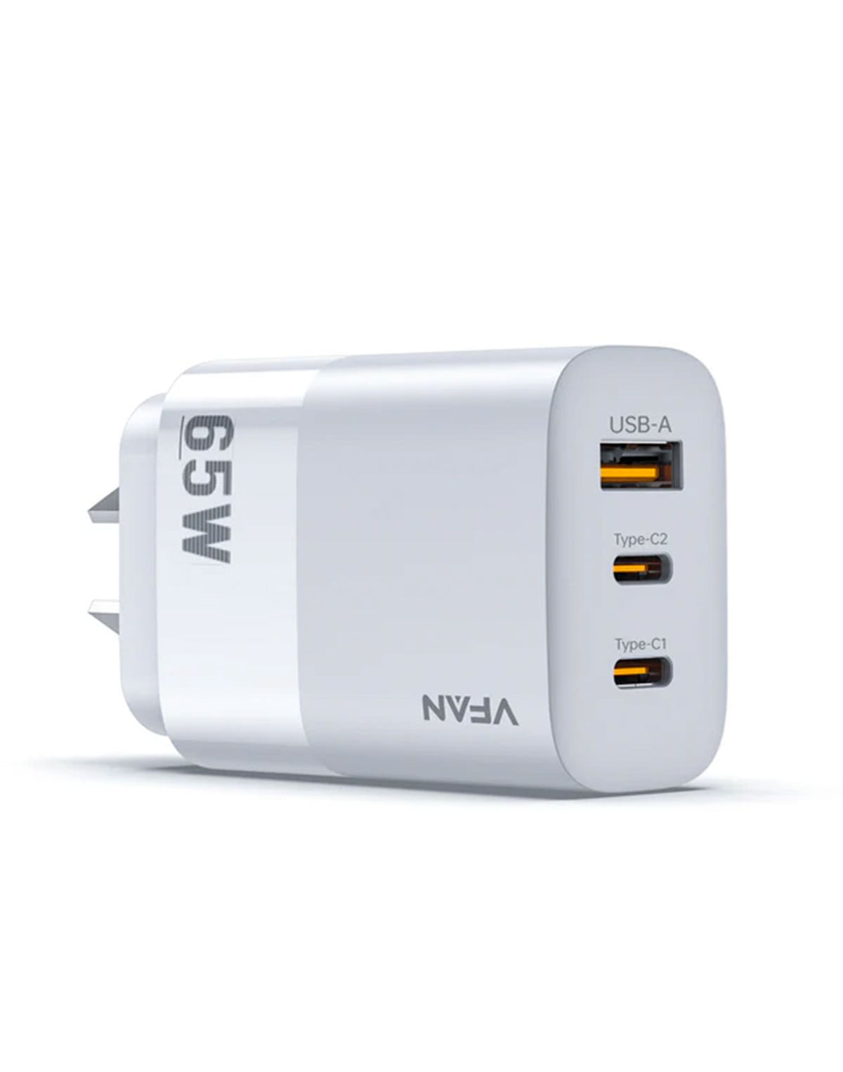VFan AU7 Ultra Fast Charger 65W 2X USB-C & 1X USB-A (For Laptop/Macbook)