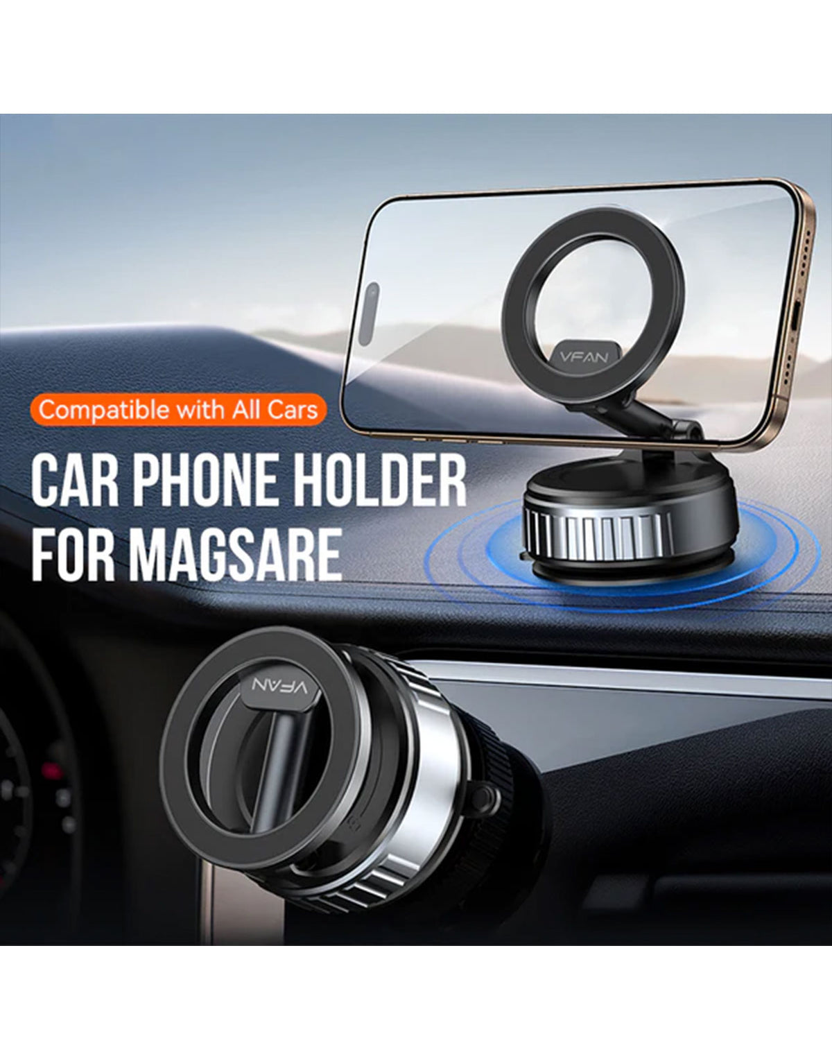 VFan Magnetic Multi-Surface Suction Cup Phone Mount with Foldable Arm (H08) - Brand New