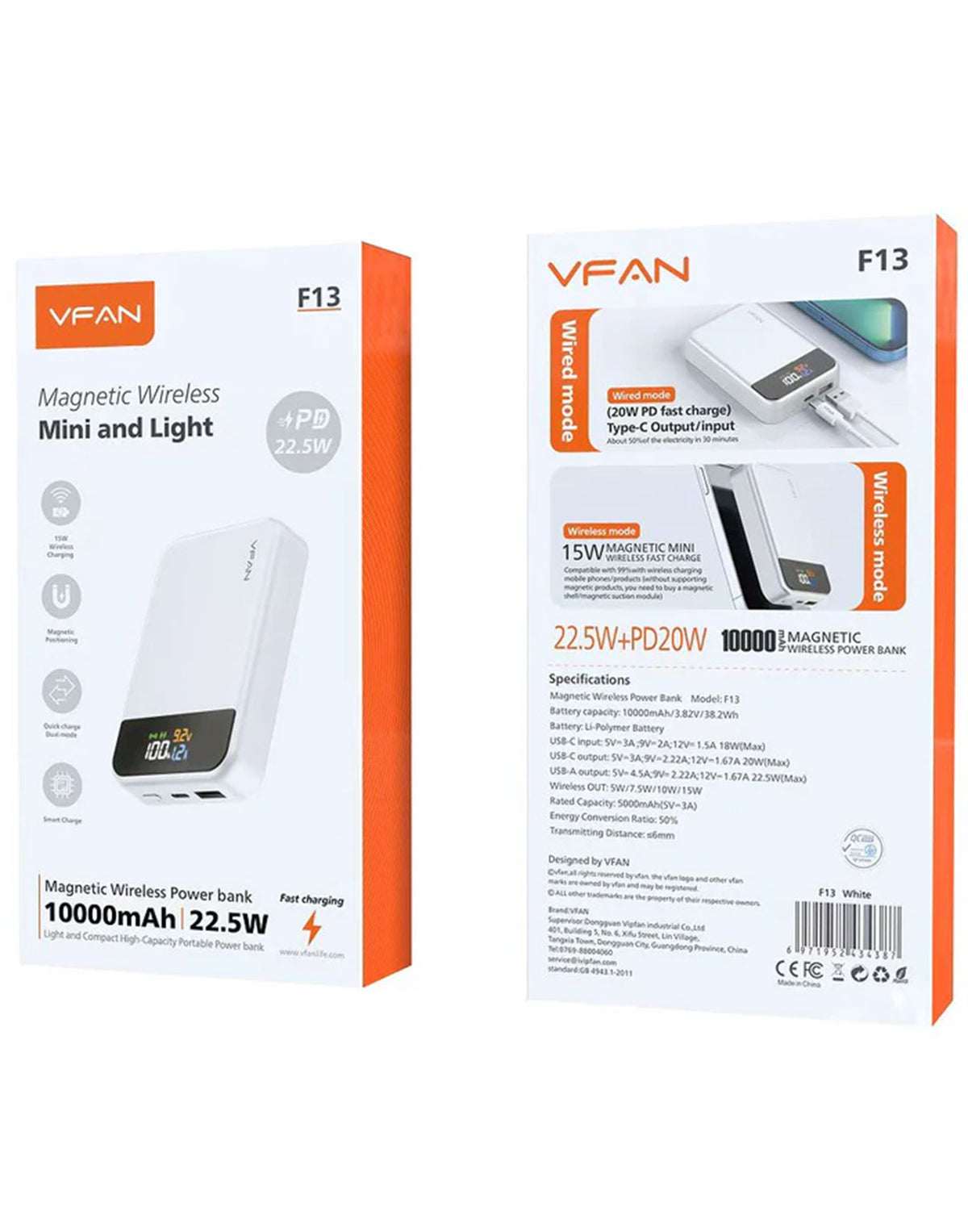 VFan Magnetic PD 22.5W Wireless Charging Power Bank (10000mAh) (F13)