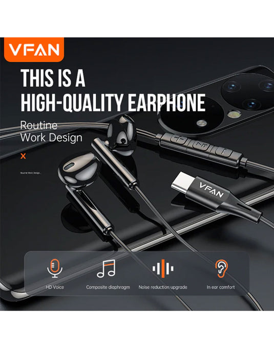 VFan Type-C Earphone Universal w/ Digital Microchip (M18)