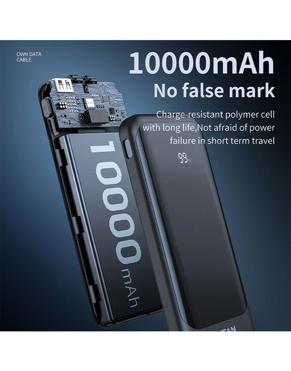 Vip Fan 22.5W PD+QC Power Bank w/ LED % Display, 2 Cables (10000mAh) (F14)