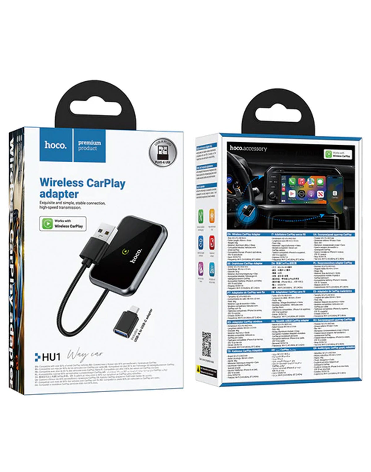 Wireless Adaptor for Apple Car Play w/ USB-A & USB-C Plug (HU1)