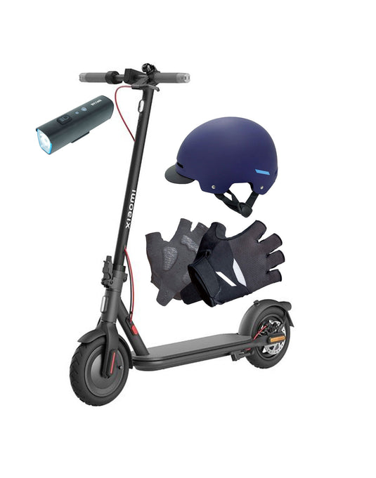 Xiaomi Electric Scooter 4 Speed-25KM/H, Range Up to 35 KM 600W Motor With Password Lock - Black (Brand New) + Street Helmet + Head Light + Cycling Gloves (Bundle Deal)