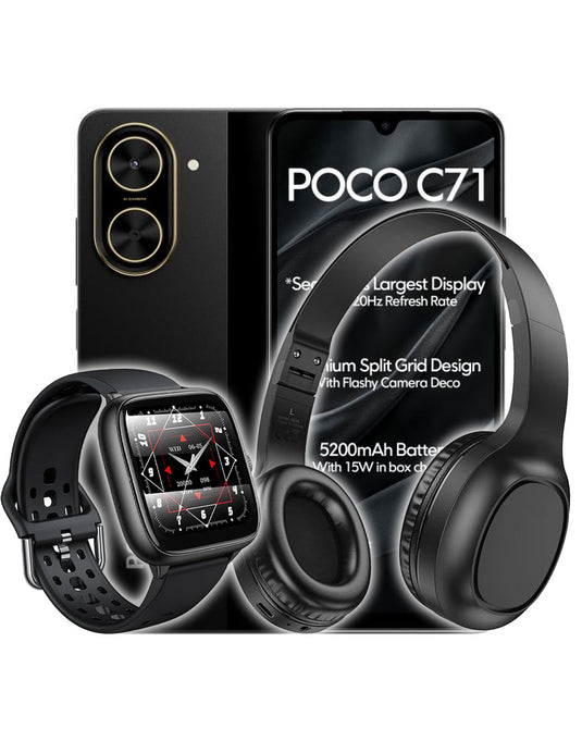 Xiaomi Poco C71 3GB 64GB 4G Dual Sim Smartphone (Brand New) + Free TPU Clear Case + Smart Sports Watch (Y36) + Bluetooth Headset W46 (Bundle Deal)