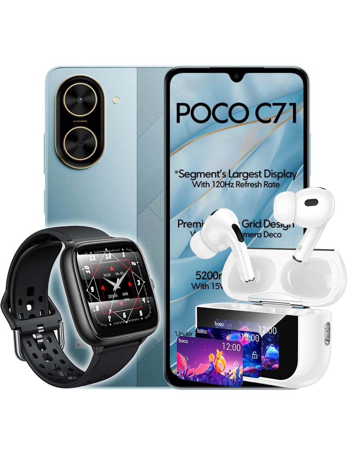 Xiaomi Poco C71 3GB 64GB 4G Dual Sim Smartphone (Brand New) + Free TPU Clear Case + Smart Sports Watch (Y36) + Earbuds (EW79) (Bundle Deal)