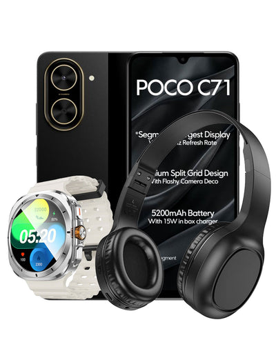 Xiaomi Poco C71 3GB 64GB 4G Dual Sim Smartphone (Brand New) + Free TPU Clear Case + Smart Sports Watch (Y29) + Bluetooth Headset W46 (Bundle Deal)